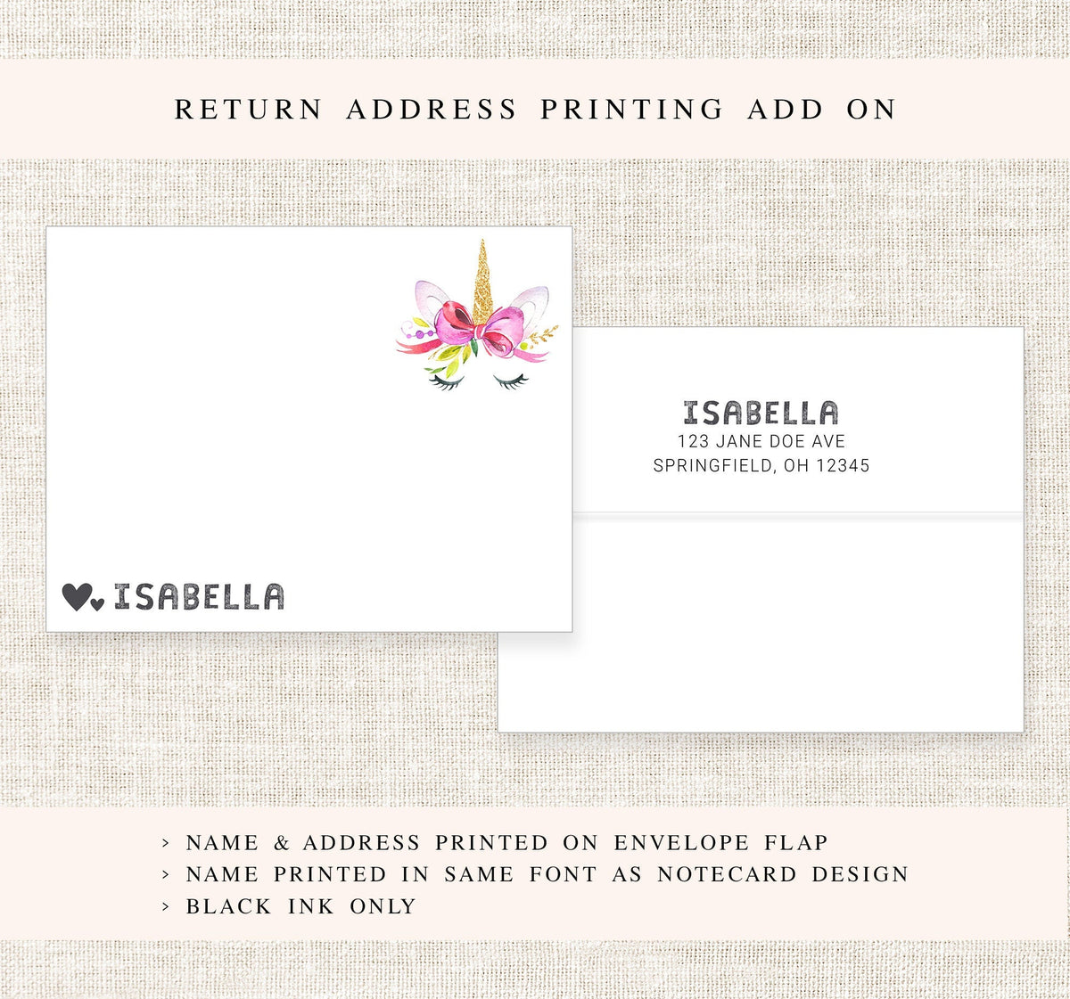 Personalized unicorn stationery set, Unicorn thank you notecard, Children birthday stationery for kids, Cute birthday stationary gift