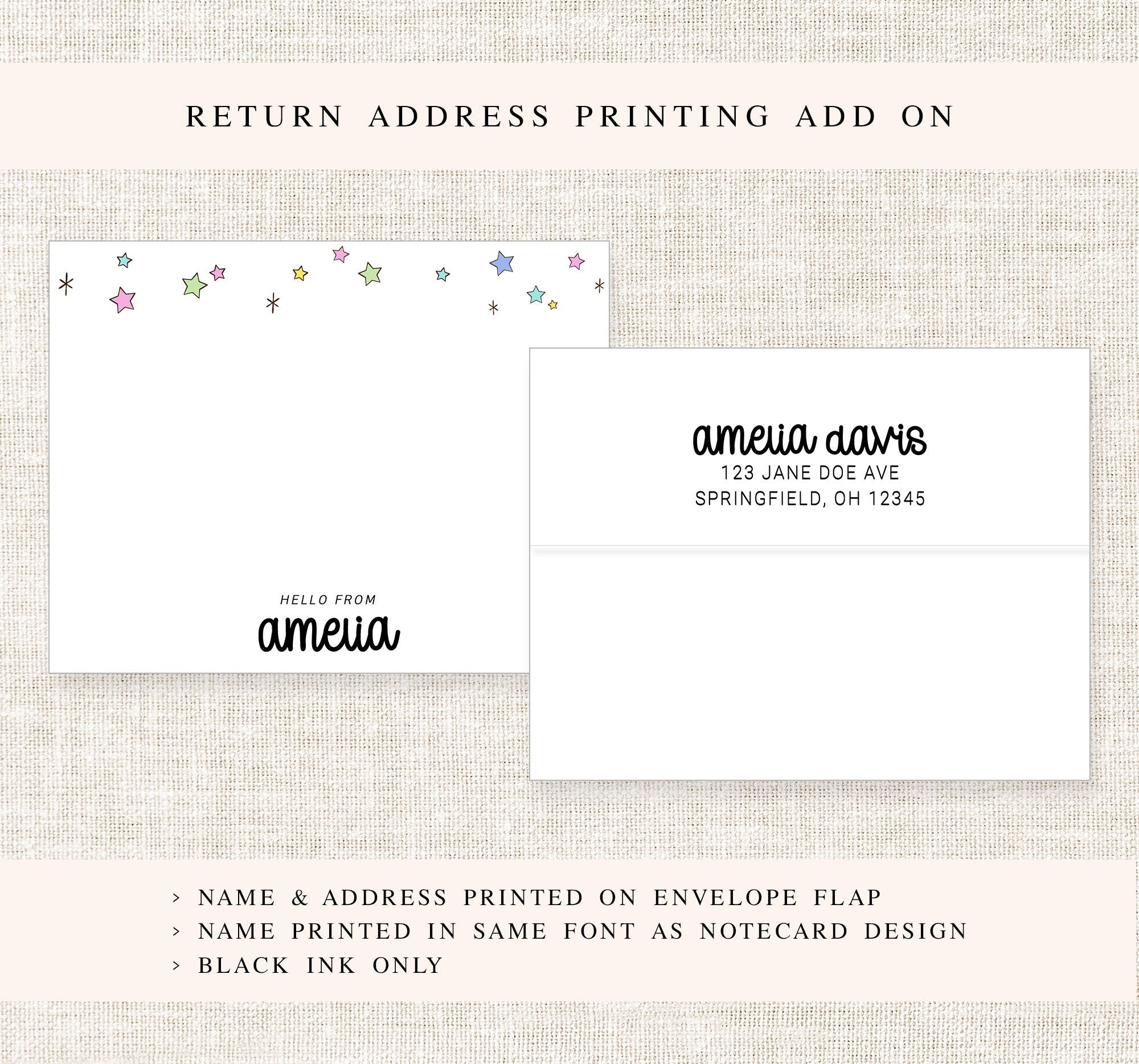 Personalized Star Stationery for Girls, Stars Birthday Stationary Card Set, Cute Hello From Notecard, Children Stationery For Her, Gift Card