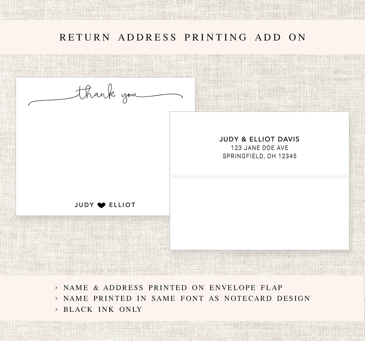 Personalized Thank You Note for Couples, Thank You Stationery, Elegant Script Thank You Notecard Envelope, Newlywed Gift , Cute Heart Letter