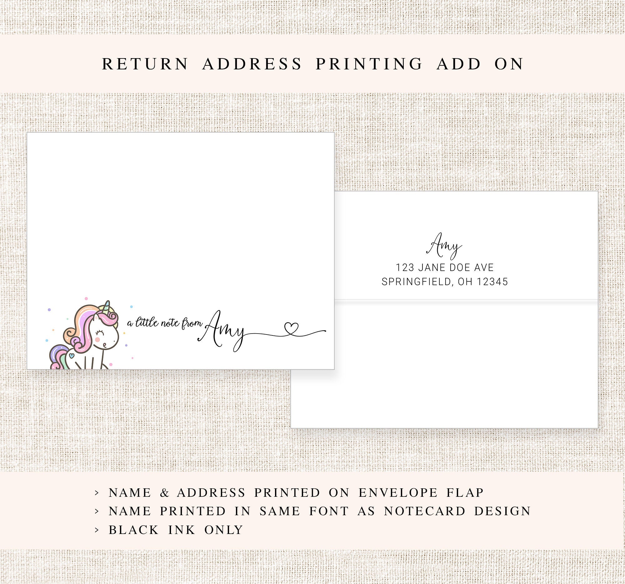 Personalized Unicorn Stationery for Girls, Unicorn Birthday Stationary Card Set, A Little Note From Notecards, Childrens Stationery For Her