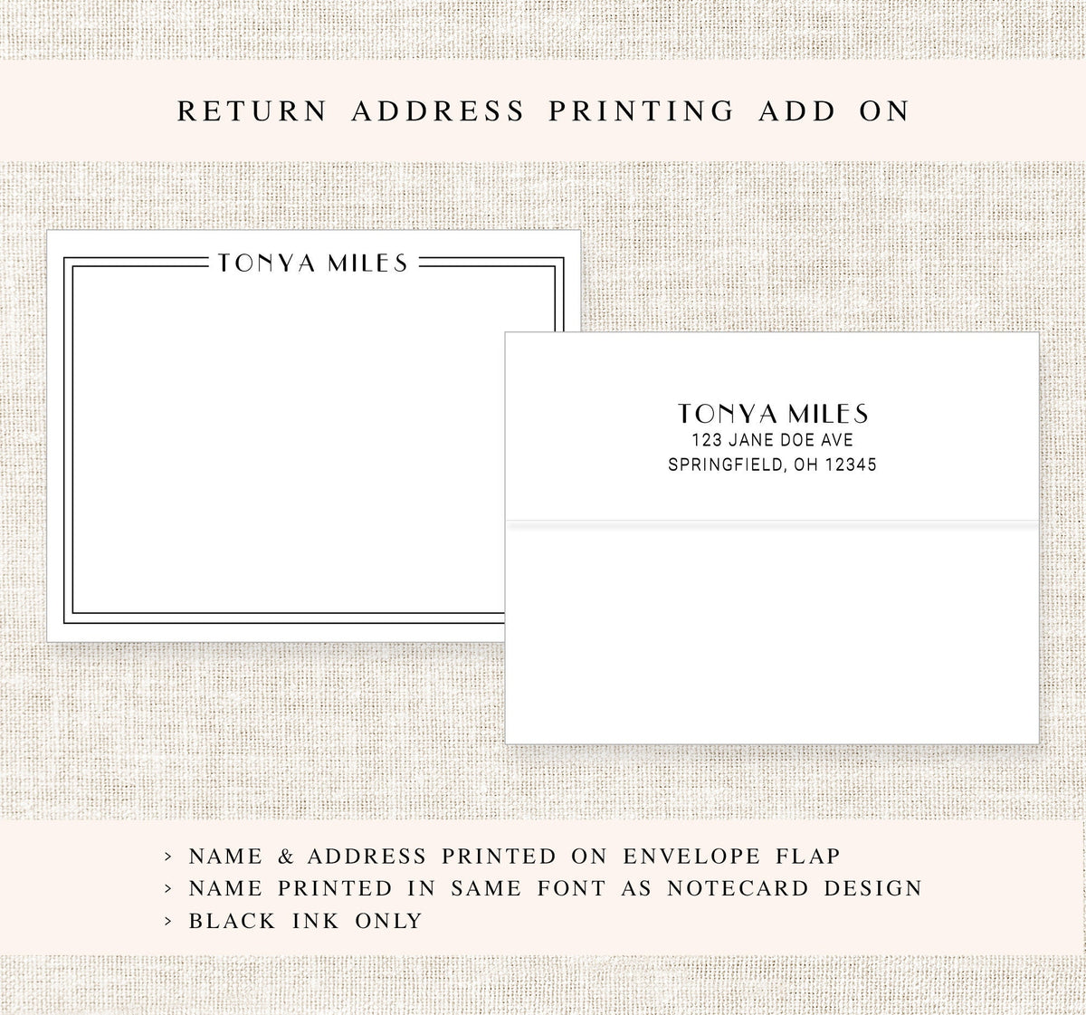 Art Deco Bordered Personalized Stationery Note Cards, Stationary For Women, Thank you Flat Cards, Personalized Notecards, Gift for Family