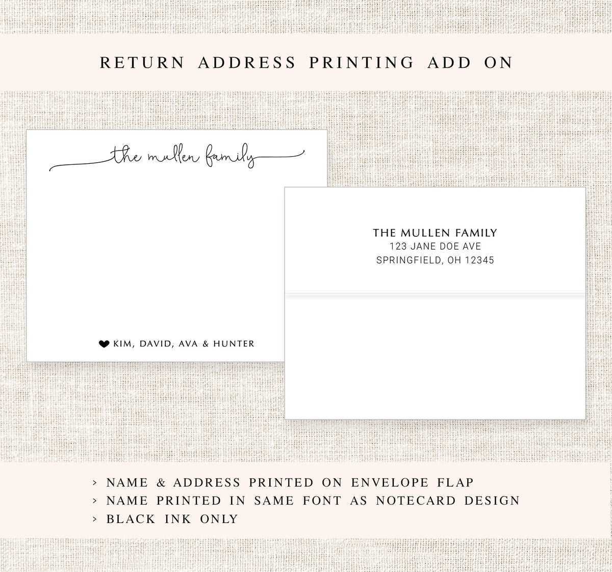 Personalized Script Family Stationery with Family Names, Elegant Script Thank You Notecards Envelopes, Custom Family Thank you Notes Set