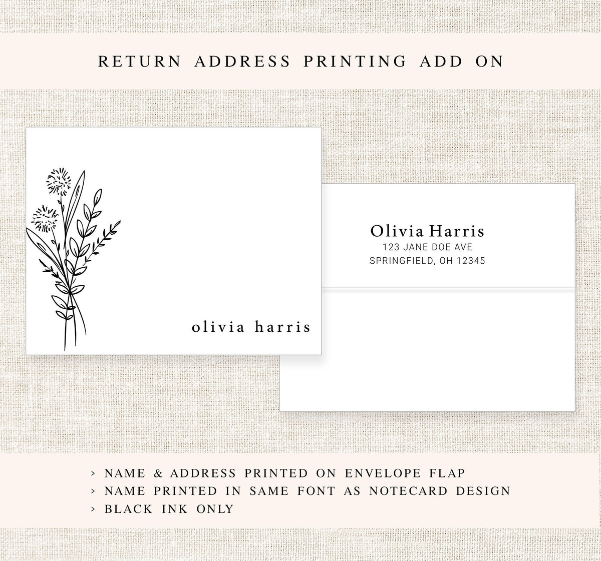 Personalized Minimalist Stationary Cards Gift Set for Her, Simple Flat Notecards, Thank You Stationery Card Set Flat Note and Envelopes