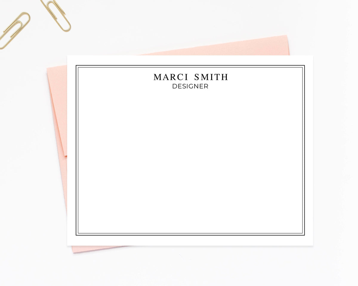 Double Bordered Personalized Stationery Note Cards, Modern Stationary Design, Thank you Flat Cards, Personalized Notecards, Gift for Family