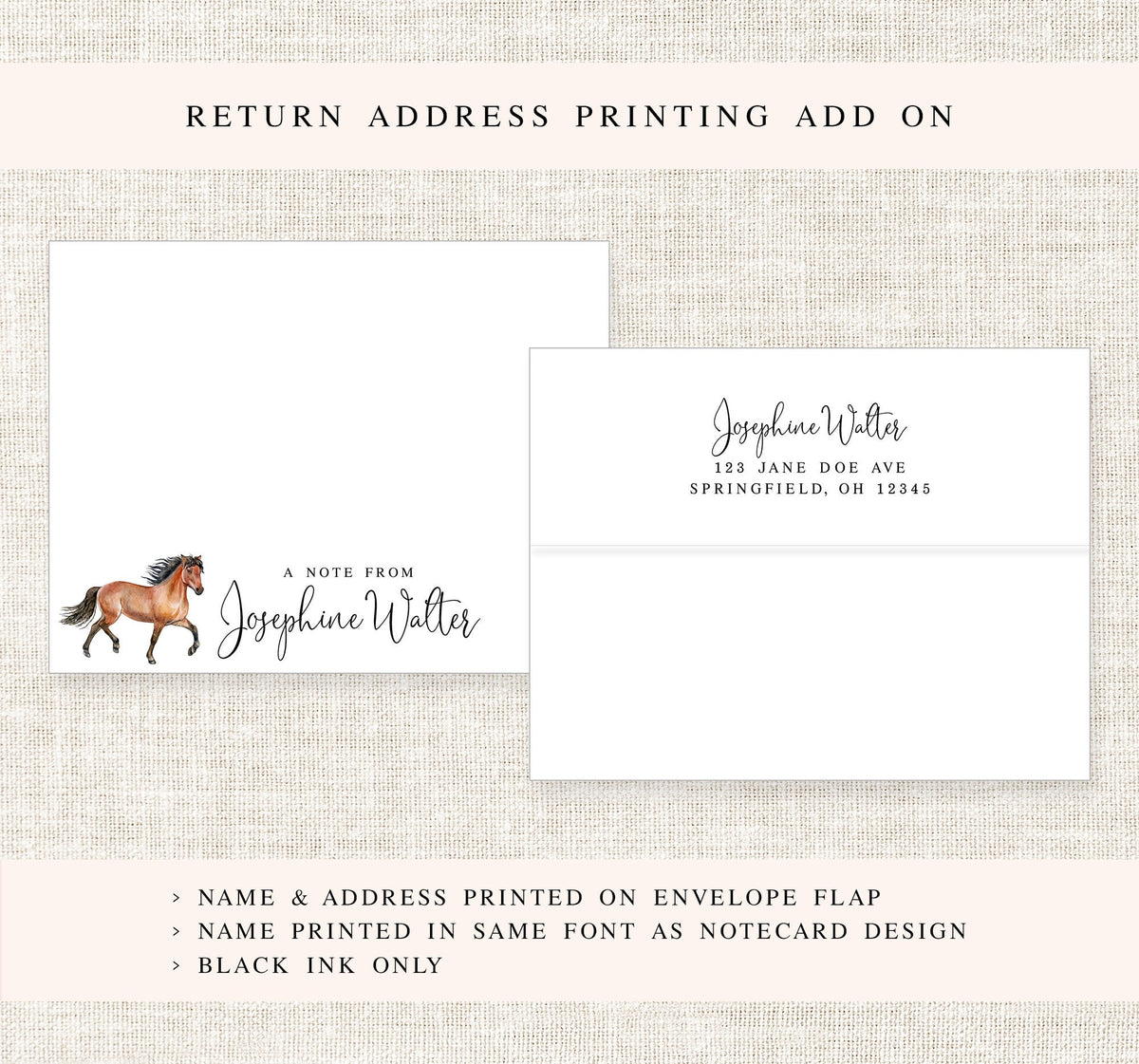 Personalized Horse Stationary, Note Card Stationery Set, Card with Horse, Personalized Gift Card Pack, Custom Thank You Note, Letter Writing