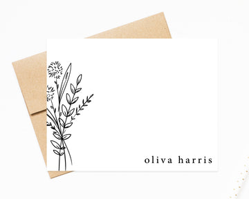 Personalized Minimalist Stationary Cards Gift Set for Her, Simple Flat Notecards, Thank You Stationery Card Set Flat Note and Envelopes