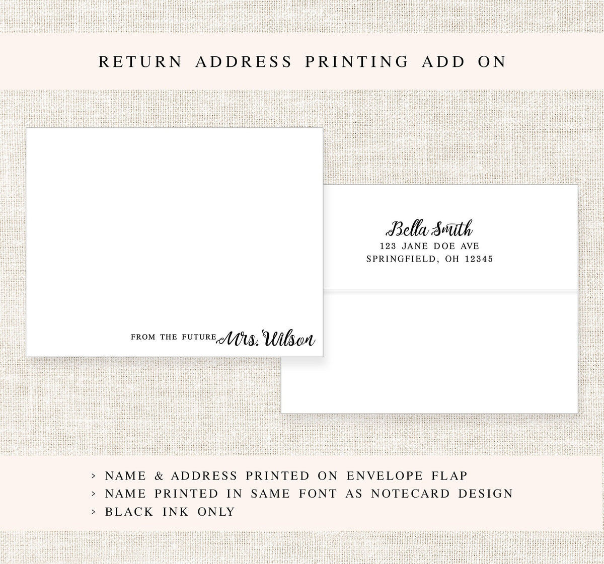 Future Mrs. Calligraphy Personalized Stationery, Bridal Shower Stationary Flat Cards with Envelopes, Wedding Personalized Note Card Set