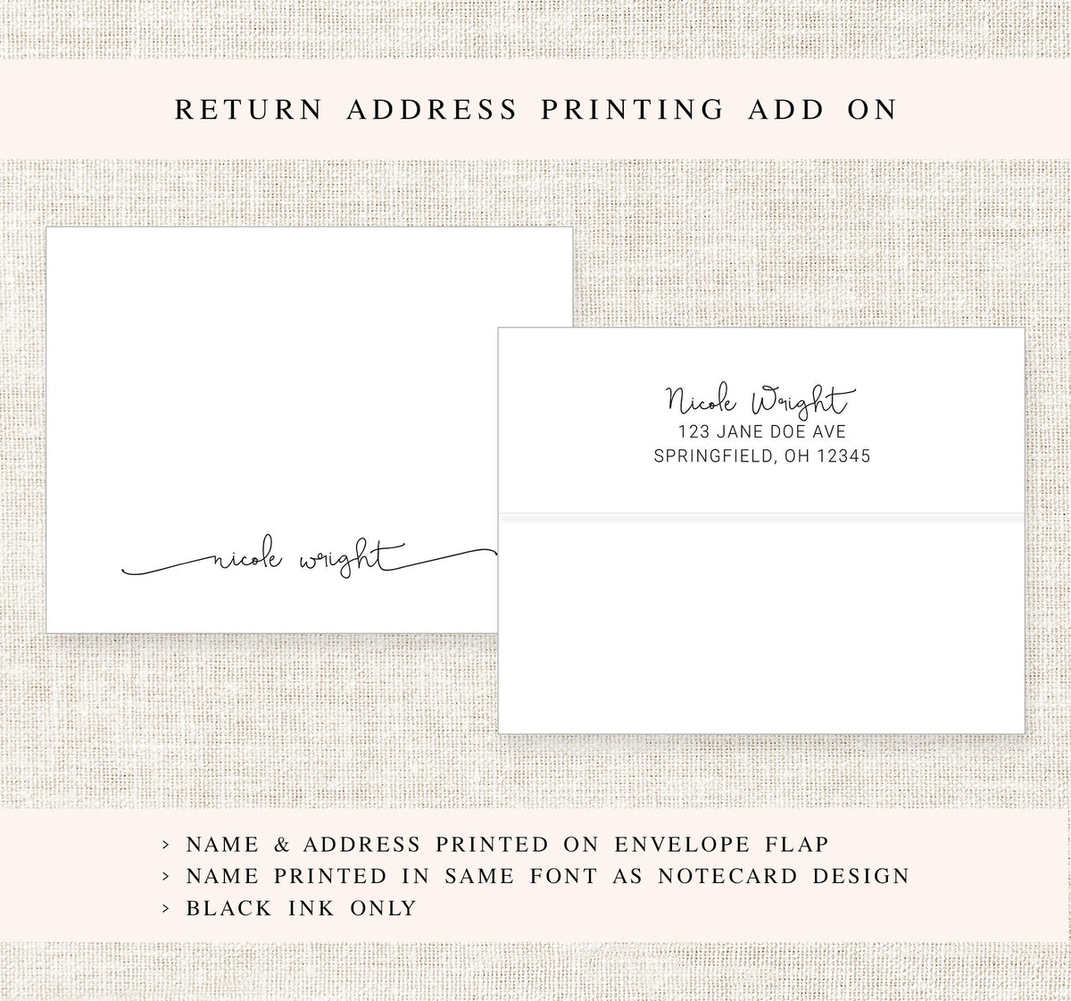 Personalized Script Stationery Cards For Her, Flat Notecards with Envelopes, Simple Stationary Paper, Gift for Bride, Unique Stationery