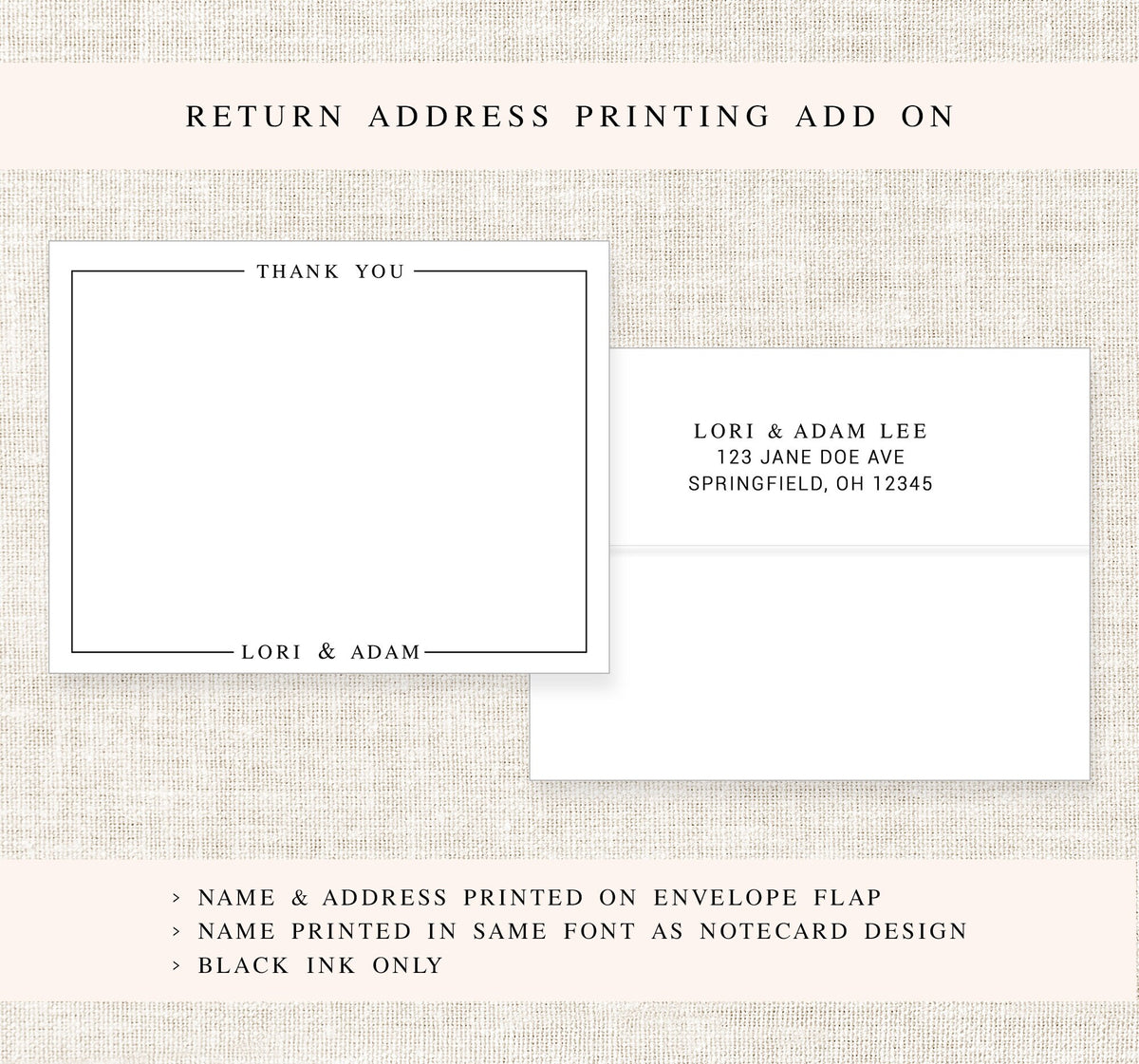 Modern Bordered Personalized Stationery Note Cards, Thank You Border Stationery, Thank you Flat Cards, Simple Personalized Gift for Family