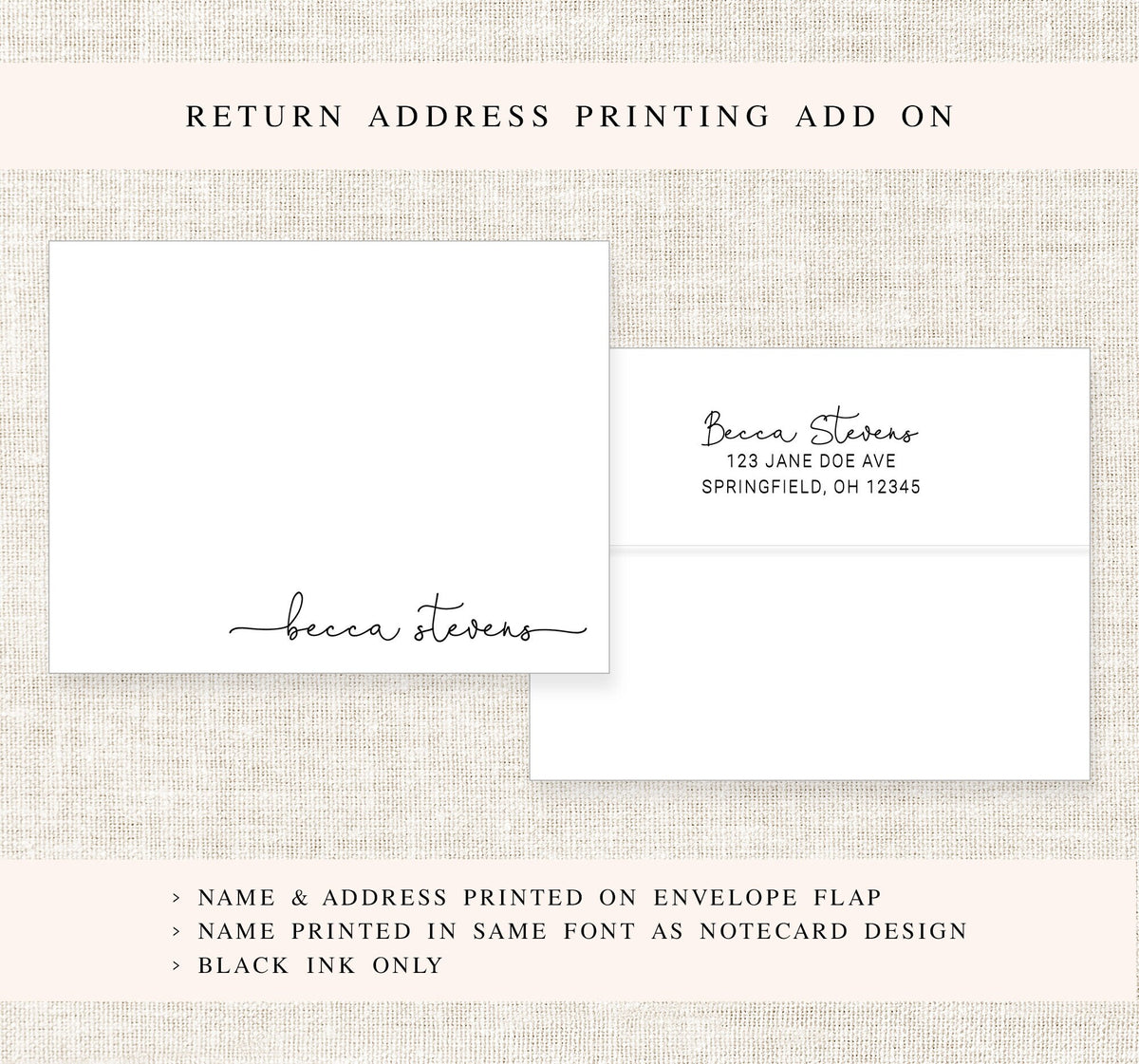 Personalized Script Stationery Cards set, Elegant Flat Notecards, Personalized Stationary Card Set Flat Note Cards and Envelopes, Flat Cards