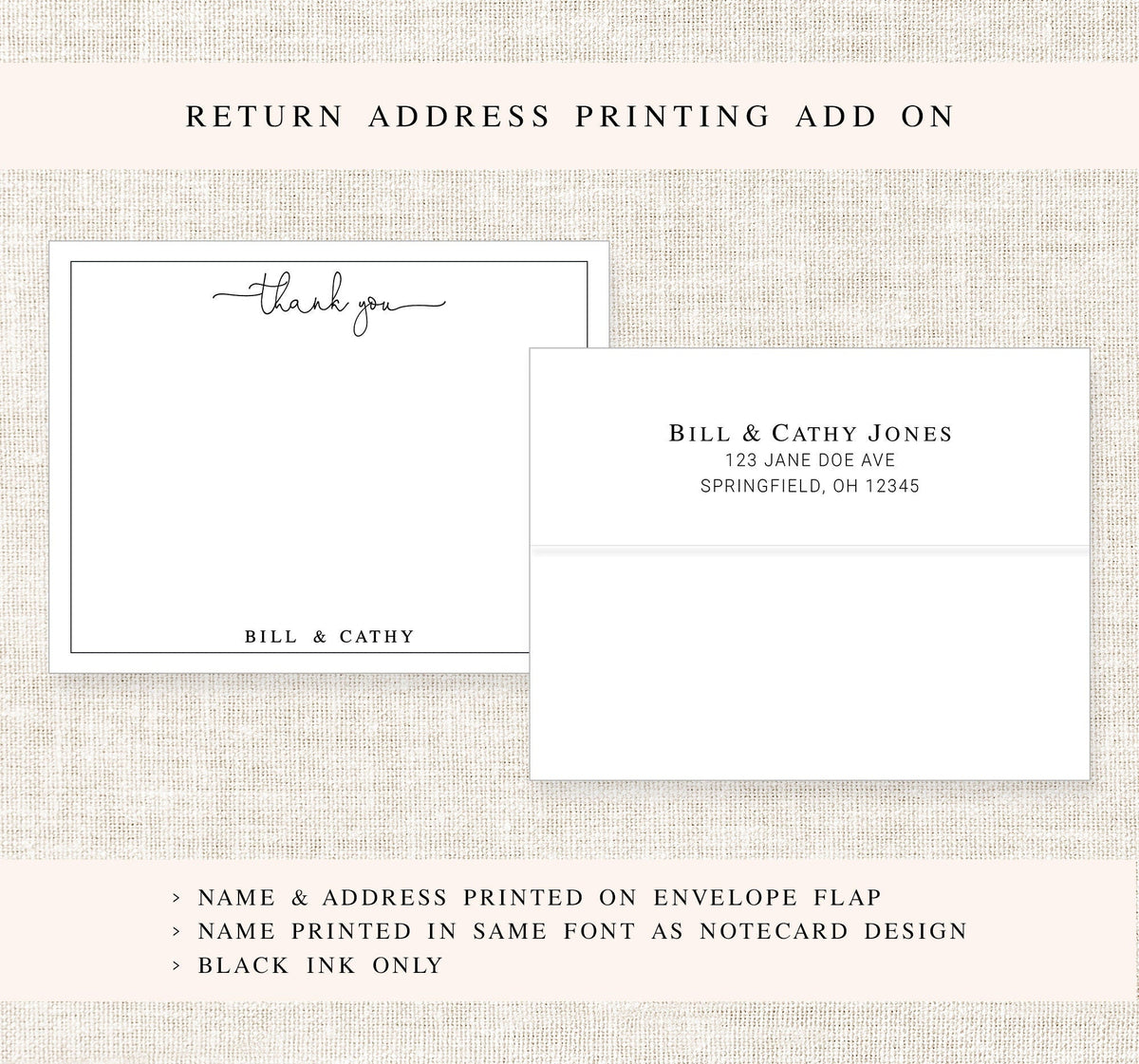 Personalized Thank you Stationery, Bordered Stationary Note, Minimalist Stationery card and envelope set, Personalized thank you notecard