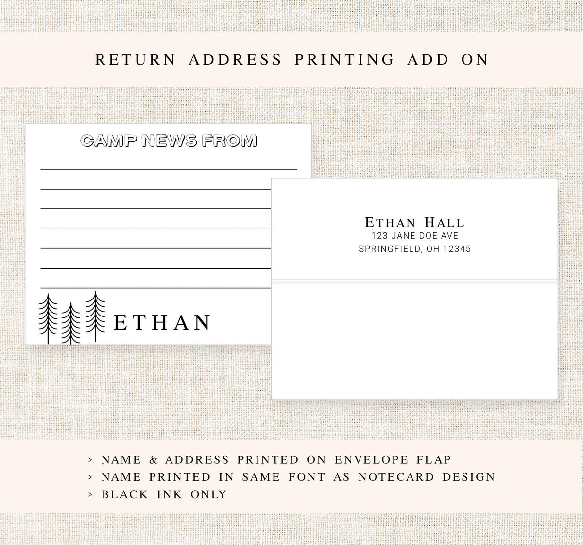 Personalized Camp Stationery For Boys, A Note From Camp Stationary with Lines, Letters from Camp Notes, Thank You Cards Stationery for Kids