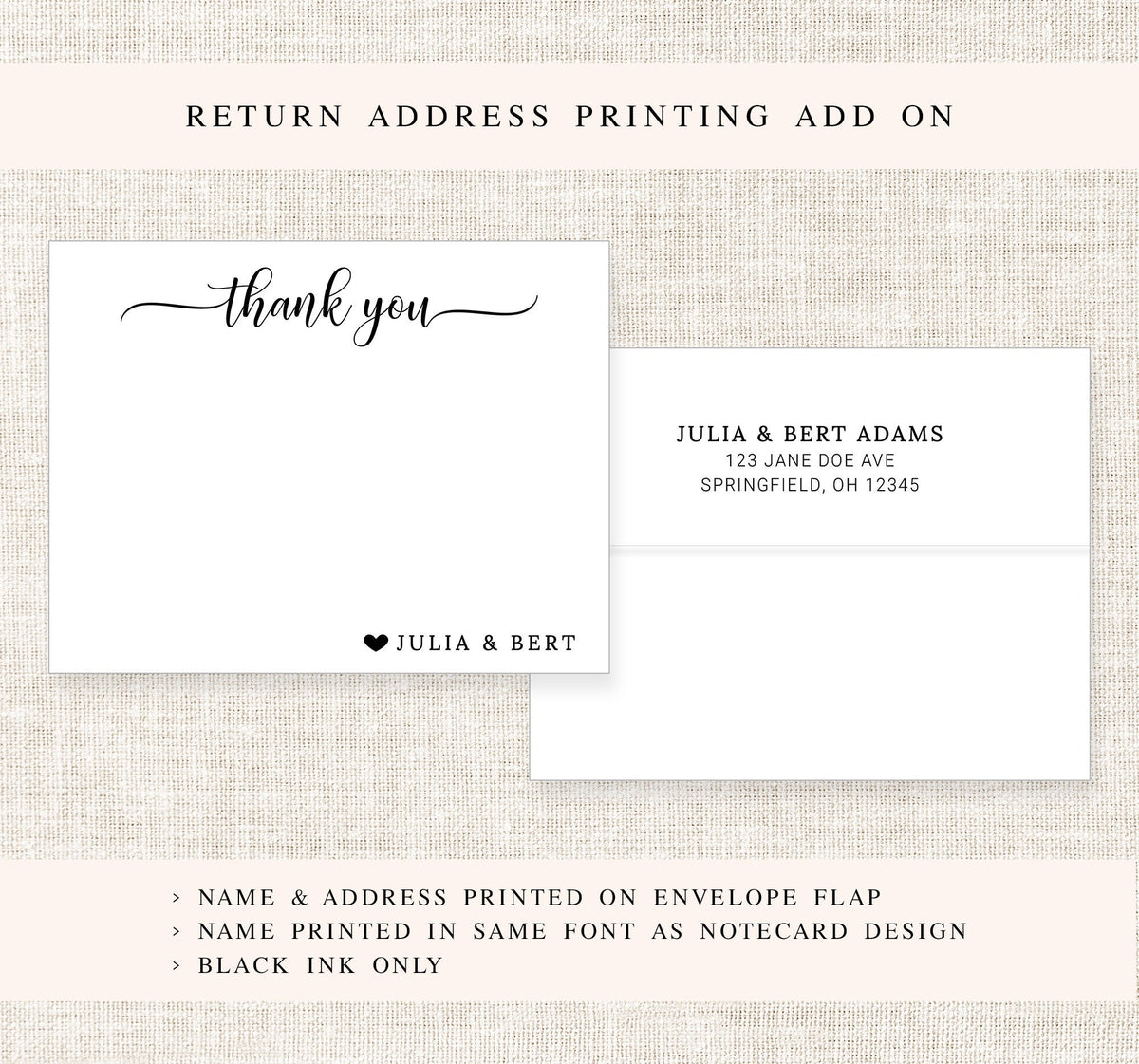 Personalized Thank You Card for Wedding Engagement Party Family with Heart, Simple Thank You Flat Stationary Gift Set, Stationery Envelopes
