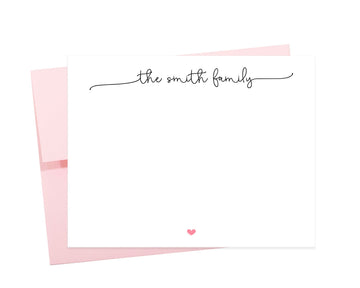 Personalized Family Stationery With Script Text, Custom Heart Stationary Gift for Family, Classy Thank You Note Cards, Personalized Gifts