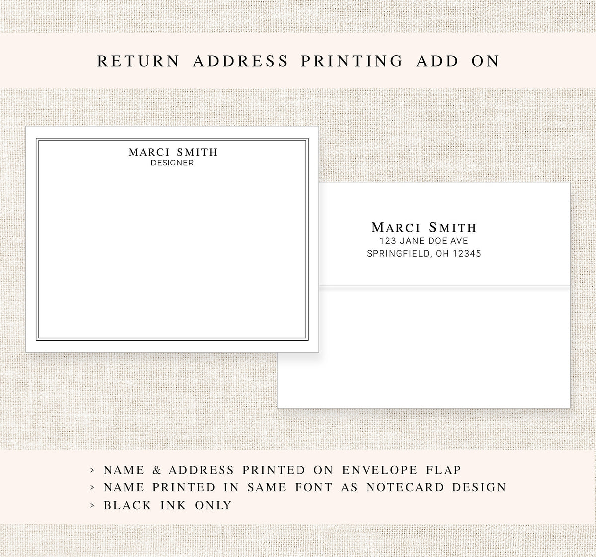 Double Bordered Personalized Stationery Note Cards, Modern Stationary Design, Thank you Flat Cards, Personalized Notecards, Gift for Family