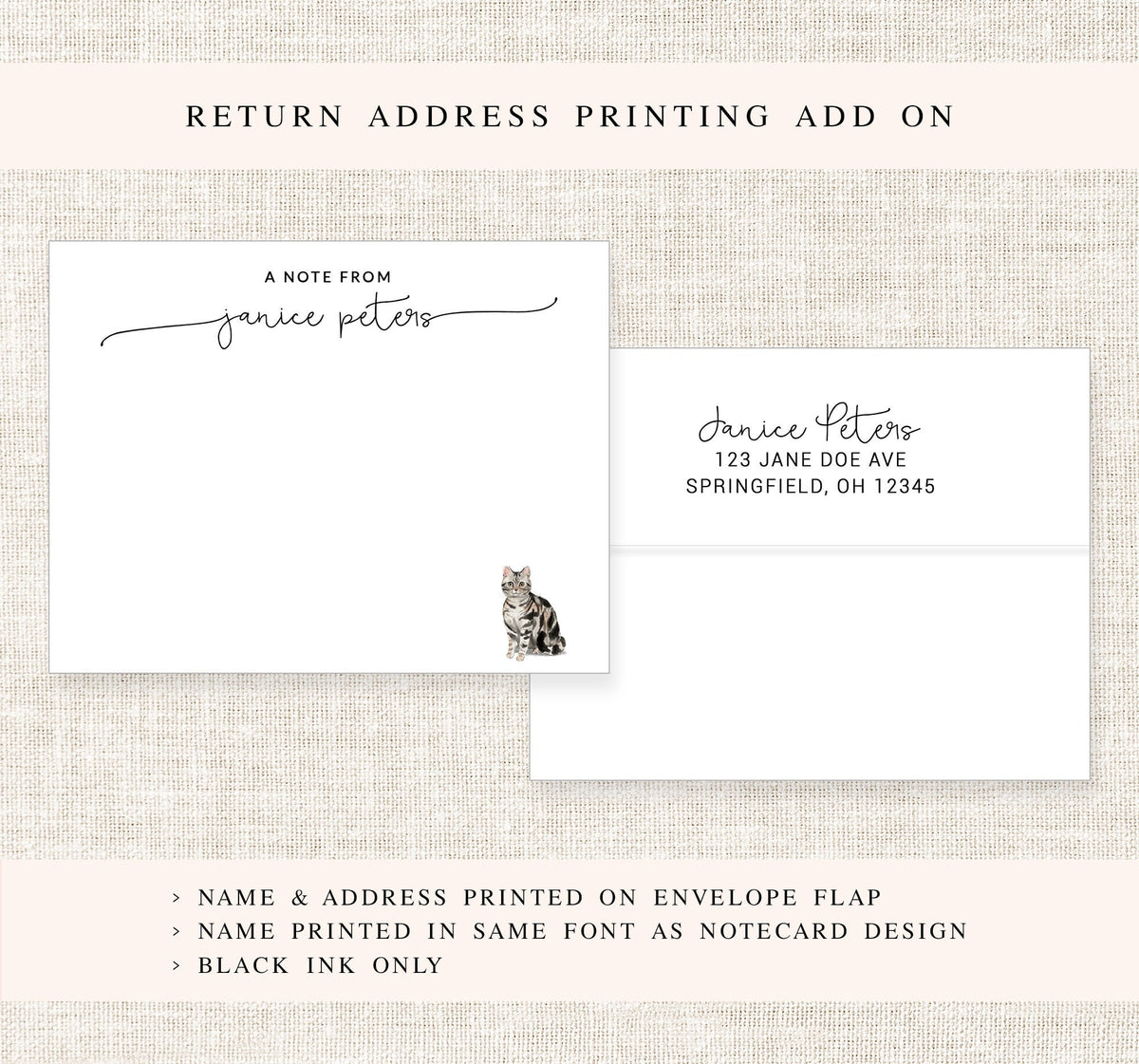 Personalized Cat Stationary, A Note From Custom Notecard Stationary, Cat Lover Stationery, Simple Stationery Cards, Cat Lovers Gift Set