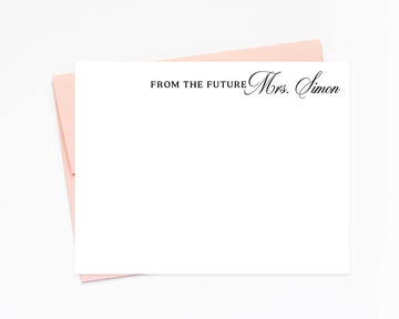 Bridal Stationery, Elegant Future Mrs. Personalized set, Future mrs card, Card and Envelope, Calligraphy Stationary for Women, Notecards
