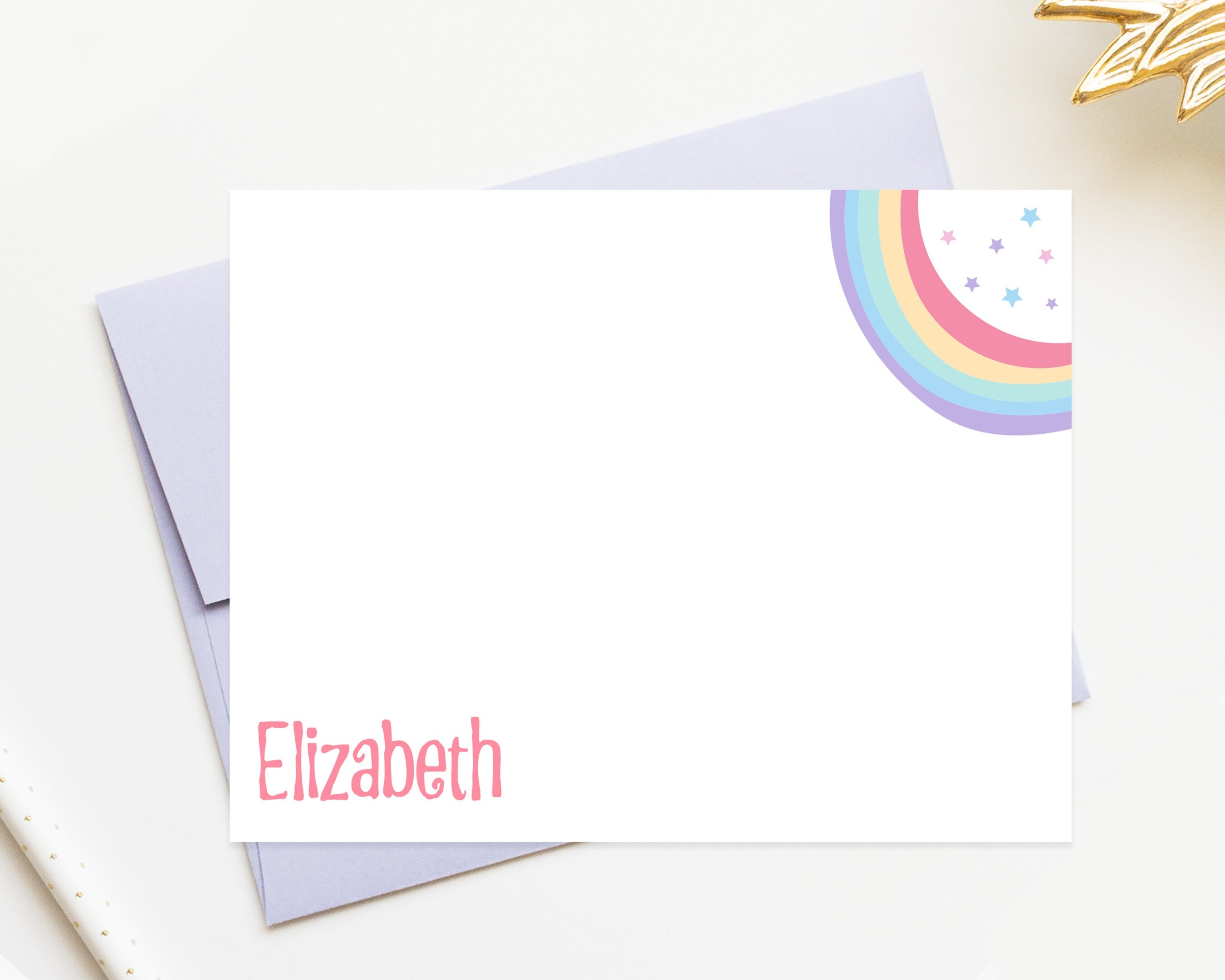 Personalized Rainbow Stationery for Girl, Stars Birthday Stationary Card Set, A Little Note From Notecard, Childrens Stationery For Her Gift