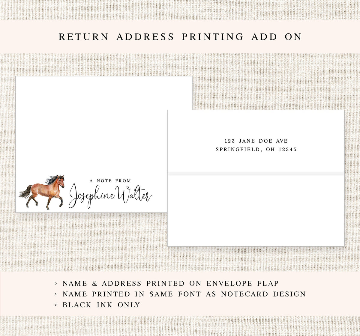 Personalized Horse Stationary, Note Card Stationery Set, Card with Horse, Personalized Gift Card Pack, Custom Thank You Note, Letter Writing