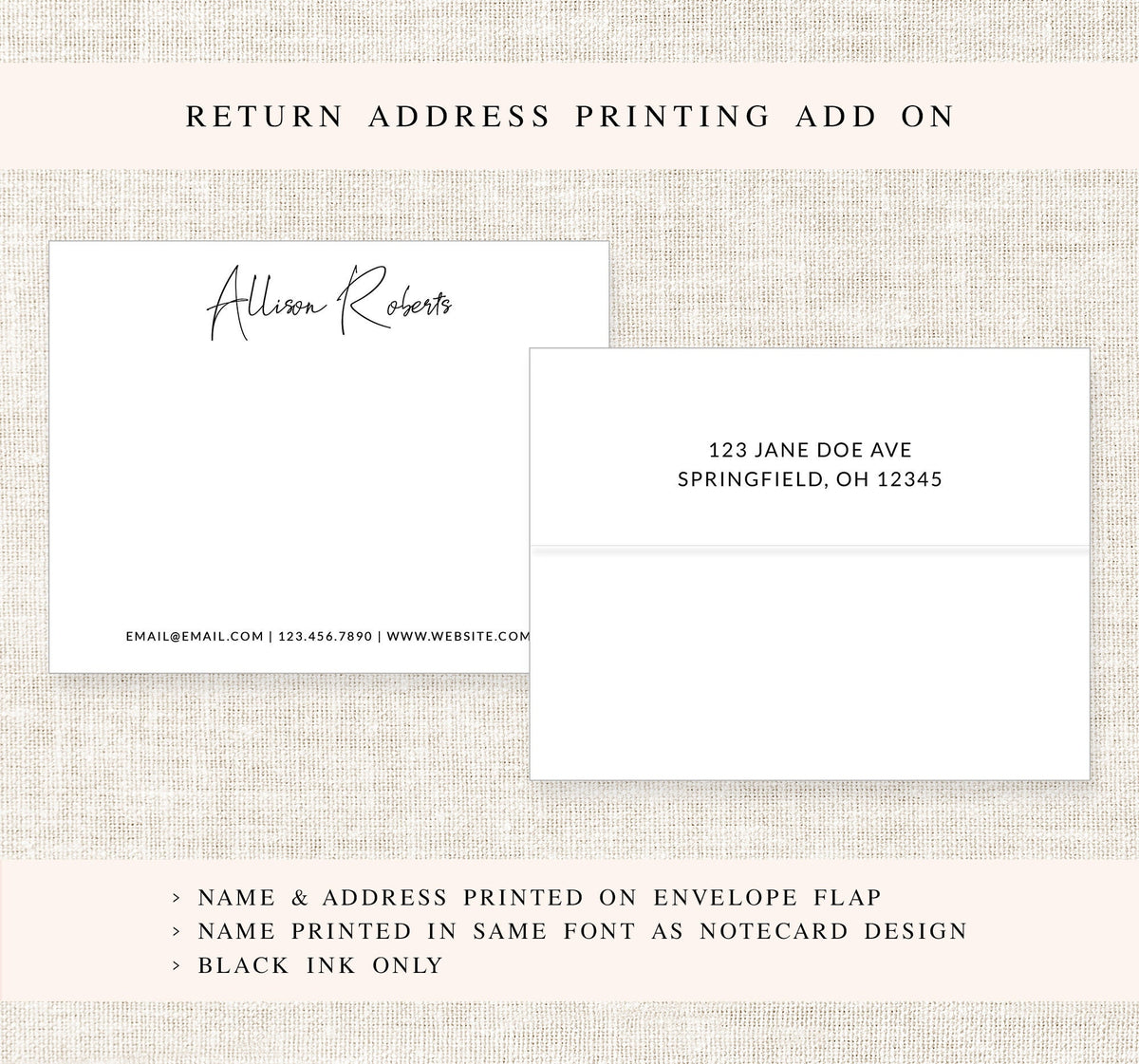 Casual Note Card Set for Business, Personalized Professional Stationery with Phone Number and Email, Notecards for Work with Website