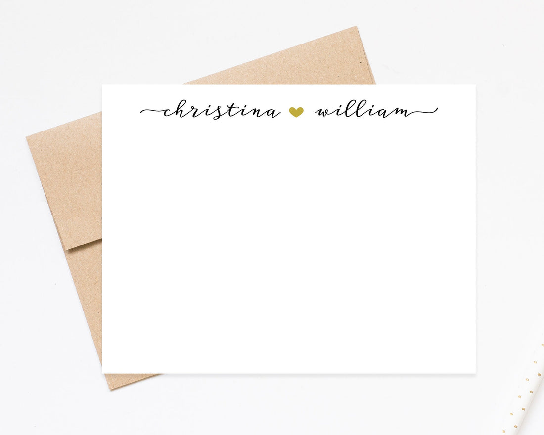 Personalized Stationary Gift for Couple, Heart Stationery with Envelopes, Thank You Stationary, Modern Thank You Card Set, Newlywed Notecard