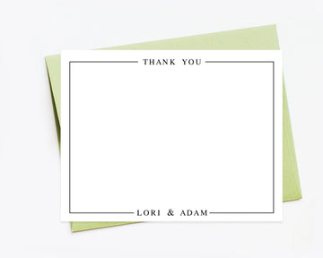 Modern Bordered Personalized Stationery Note Cards, Thank You Border Stationery, Thank you Flat Cards, Simple Personalized Gift for Family