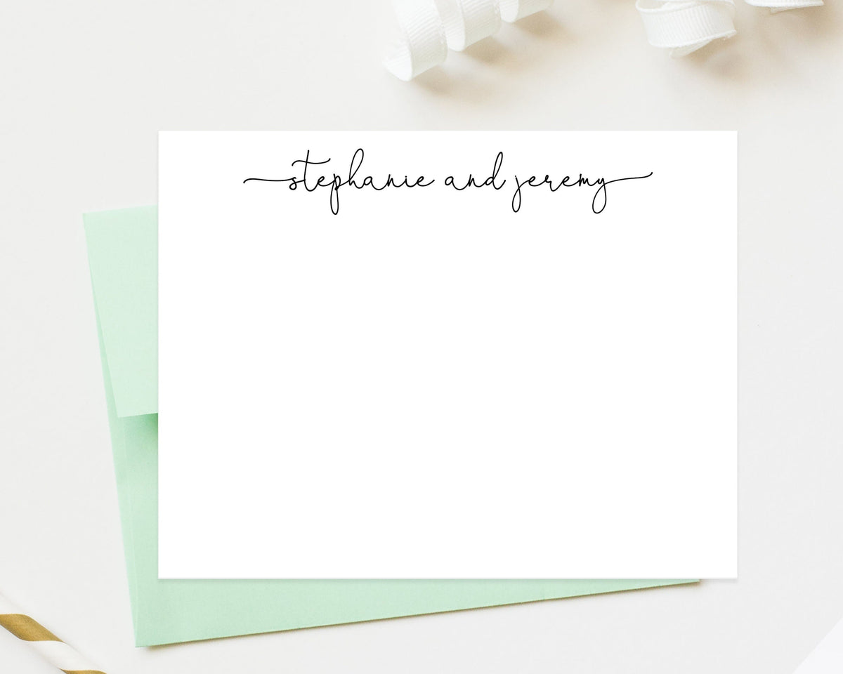 Script Personalized Cards Set for Couples, Flat Notecards, Personalized Stationary Card Set Flat Note Cards and Envelopes, Flat Cards