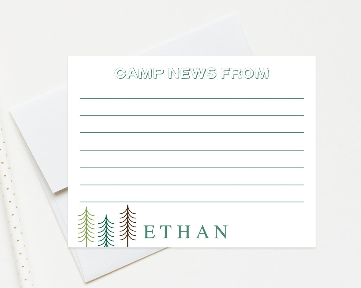 Personalized Camp Stationery For Boys, A Note From Camp Stationary with Lines, Letters from Camp Notes, Thank You Cards Stationery for Kids