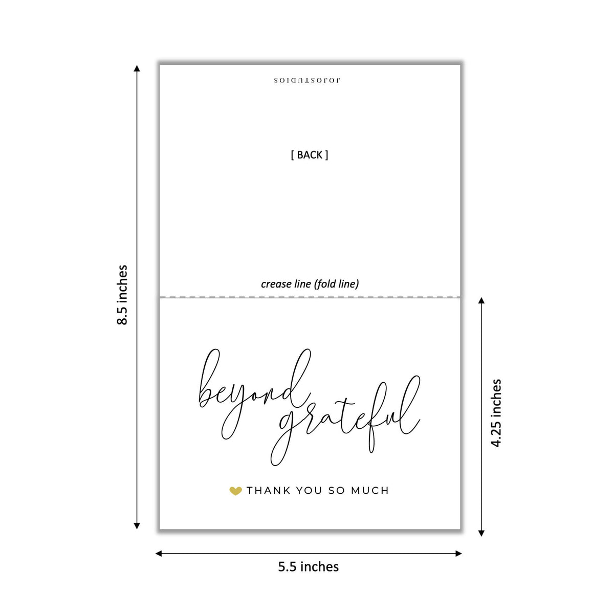 Personalized Folded Thank you for Wedding, Beyond Grateful Greeting Cards, Simple Notecard Blank Inside, Set of 10 Cards + 10 Envelope