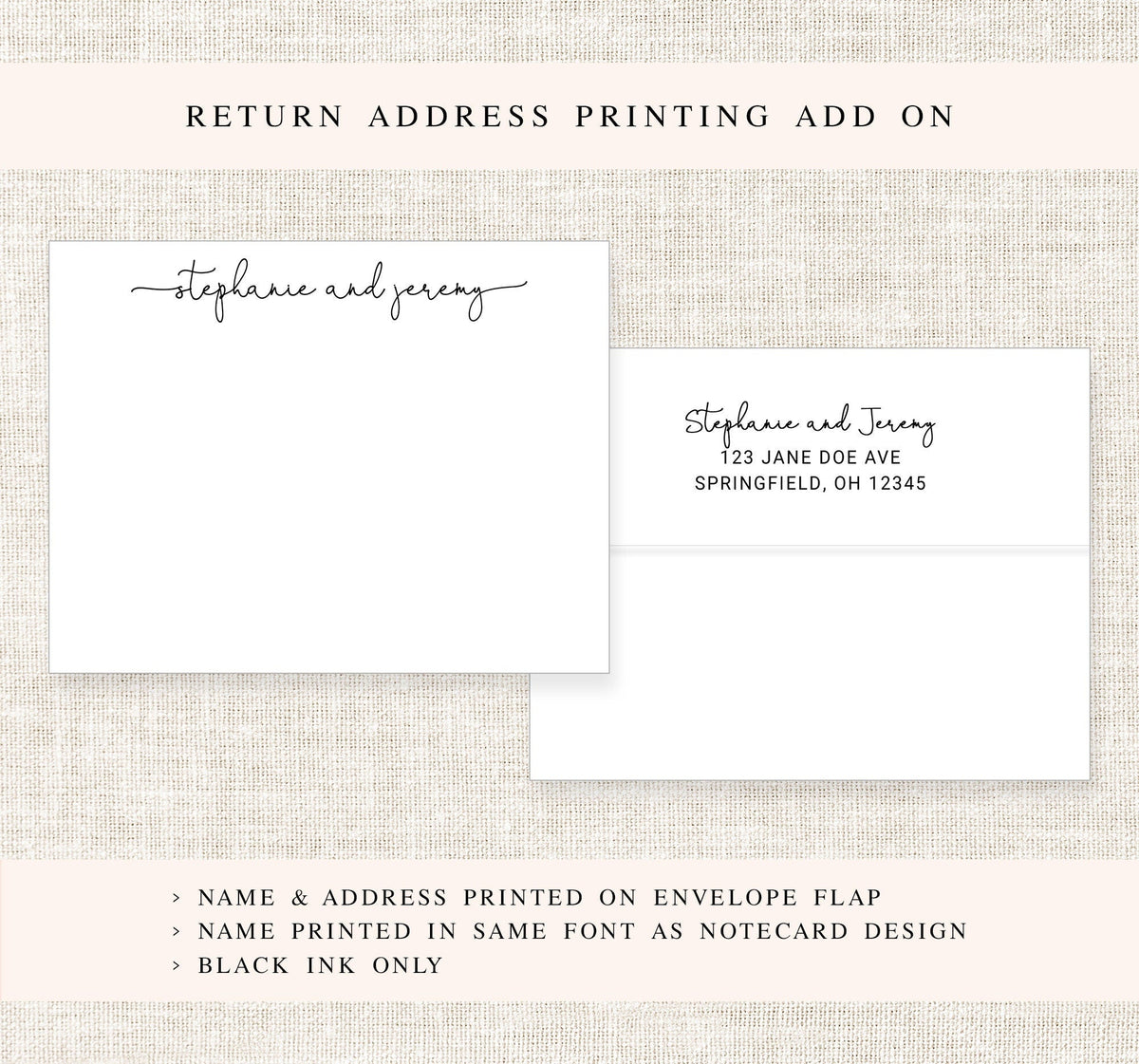 Script Personalized Cards Set for Couples, Flat Notecards, Personalized Stationary Card Set Flat Note Cards and Envelopes, Flat Cards