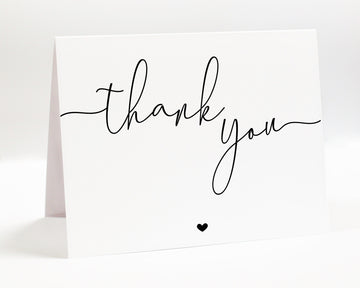 Personalized Folded Thank You Cards with Heart, Folded Script Thankful Cards with Envelopes, Simple Notecard Blank Inside for Notes