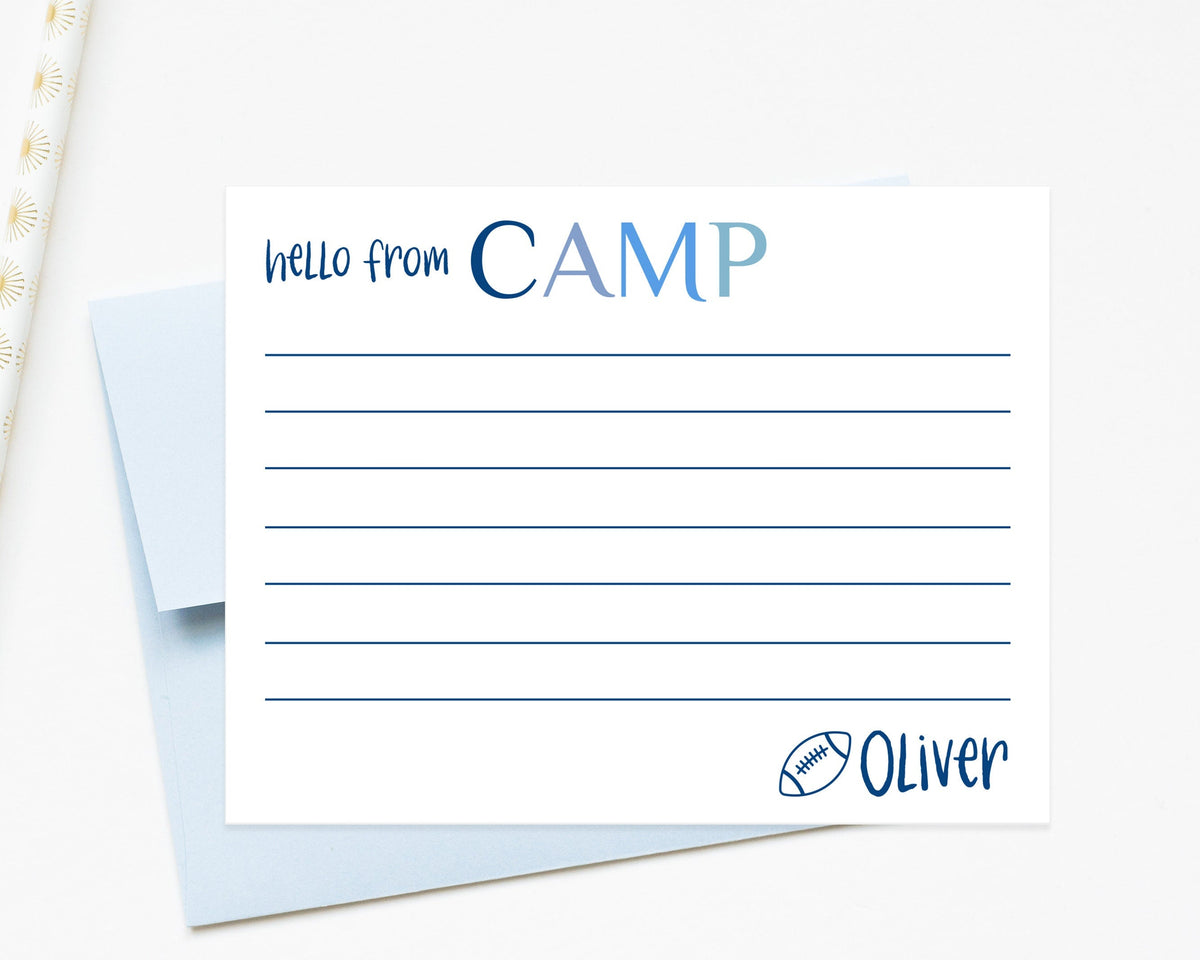 Personalized Camp Stationery Set with football for Children's Camp Cards, Custom Stationary with Lines for Kids, Summer Notes from Camp