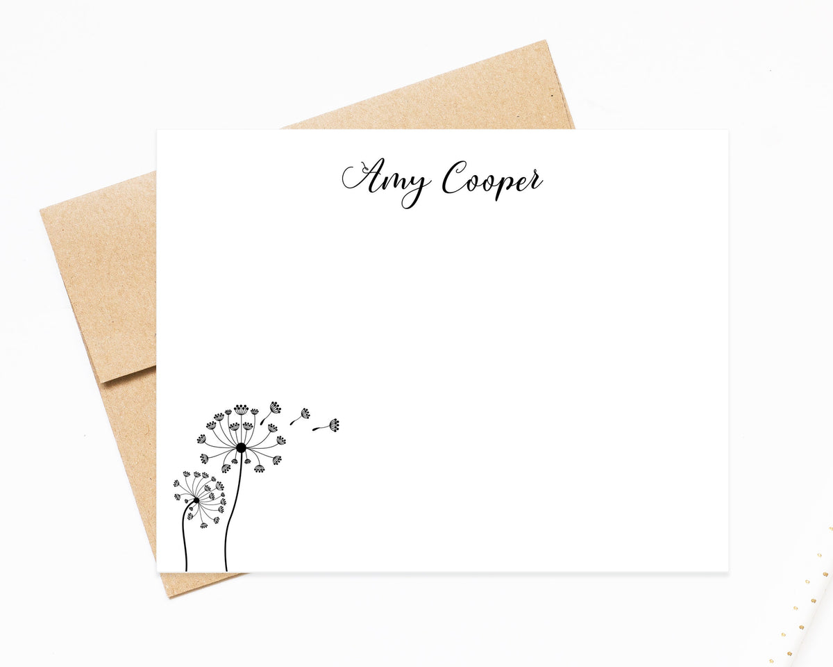 Personalized Minimalist Dandelion Stationary Cards Gift Set for Her, Simple Dandelion Blowing Flower Notecards, Thank You Stationery Cards