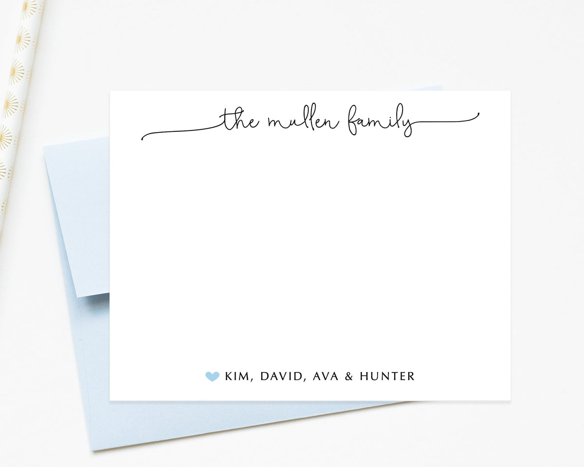 Personalized Script Family Stationery with Family Names, Elegant Script Thank You Notecards Envelopes, Custom Family Thank you Notes Set