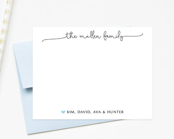 Personalized Script Family Stationery with Family Names, Elegant Script Thank You Notecards Envelopes, Custom Family Thank you Notes Set