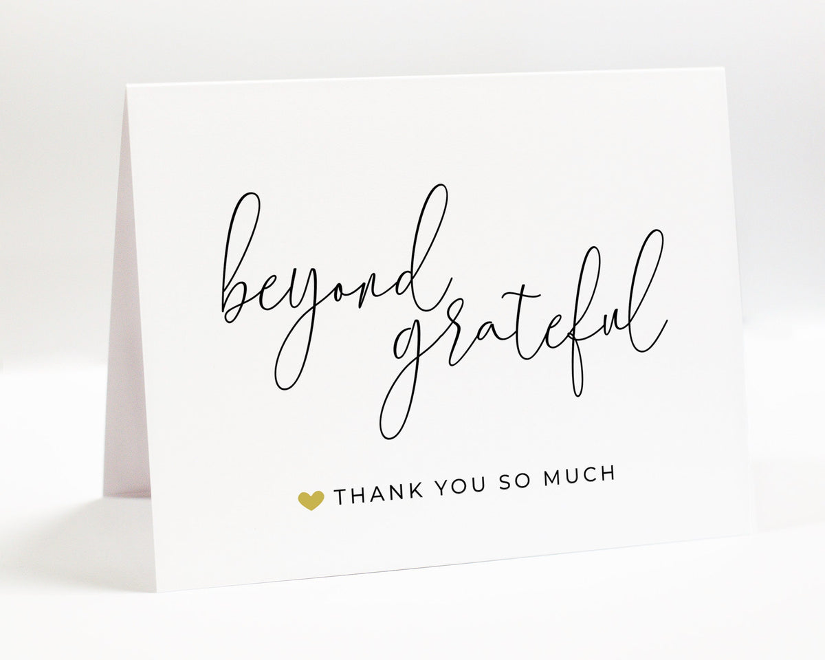 Personalized Folded Thank you for Wedding, Beyond Grateful Greeting Cards, Simple Notecard Blank Inside, Set of 10 Cards + 10 Envelope