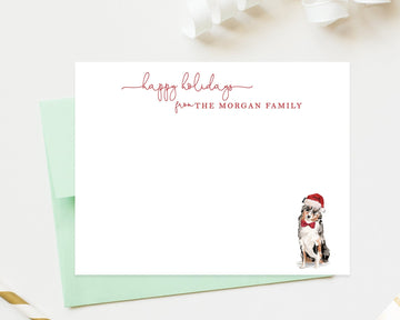 Australian Shepherd Christmas Stationery, Happy Holidays Note Cards with Dog, Santa Hat and Bow Tie Stationery For Family, Holiday Card Set