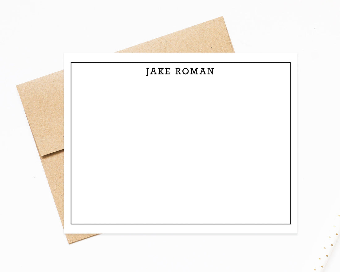 Single Border Modern Personalized Stationery Note Cards, Stationary Flat Cards with Envelopes