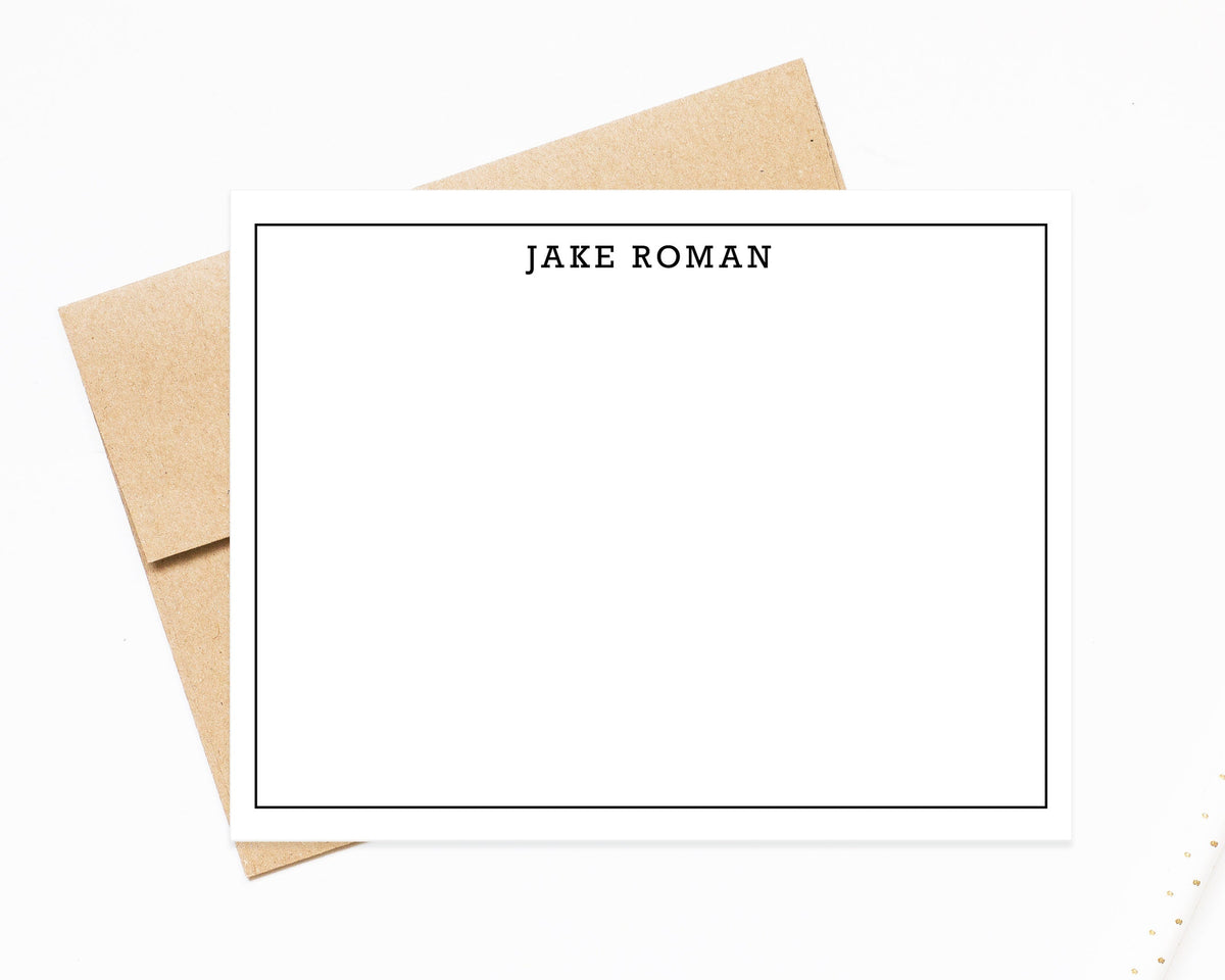 Single Border Modern Personalized Stationery Note Cards, Stationary Flat Cards with Envelopes