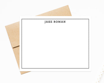 Single Border Modern Personalized Stationery Note Cards, Stationary Flat Cards with Envelopes