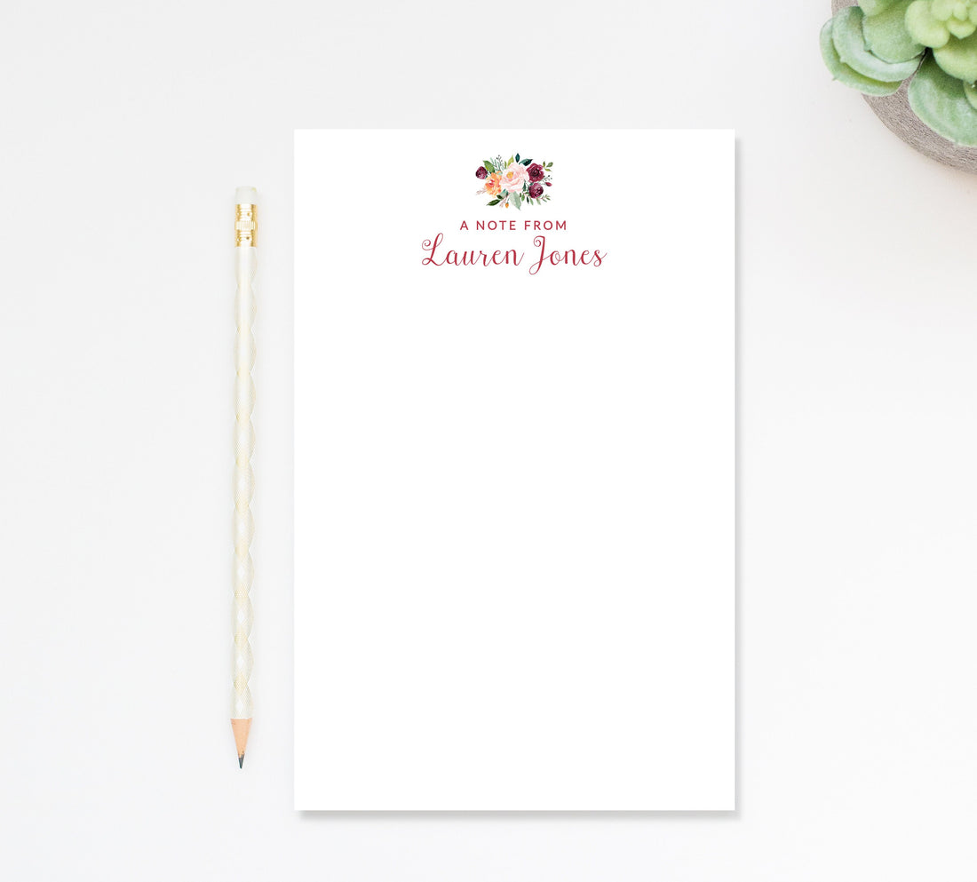 Personalized Floral Notepad, Floral Notepad with Flowers, Custom Gift, Personalized Notepads for Her, Woman's Notepad, Customized Notepad