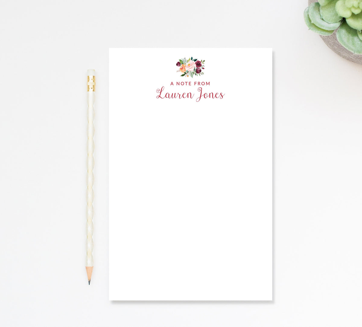 Personalized Floral Notepad, Floral Notepad with Flowers, Custom Gift, Personalized Notepads for Her, Woman's Notepad, Customized Notepad