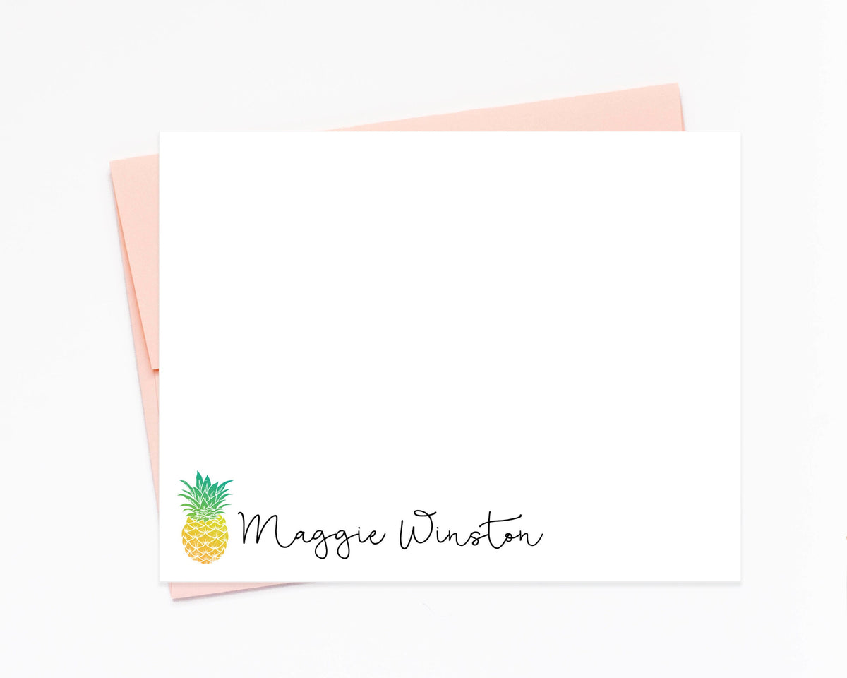 Pineapple Scripted Personalized Stationery Note cards, Modern Family Stationery Card Set, Stationery Personalized, Custom Stationery Set