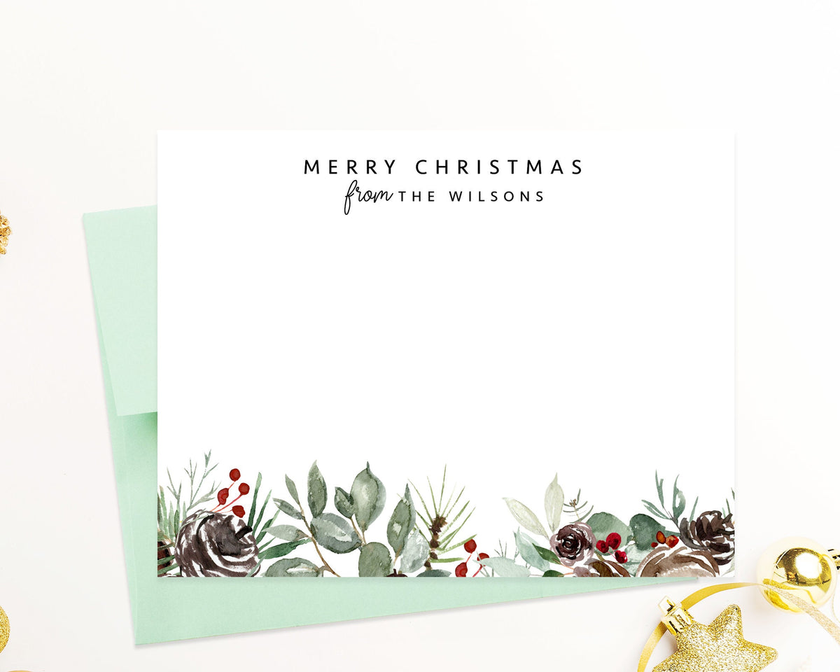 Personalized Christmas Stationary Cards for Family, Custom Holiday Note, Simple Holiday Card Set, Personalized Thank You Cards Set Printed