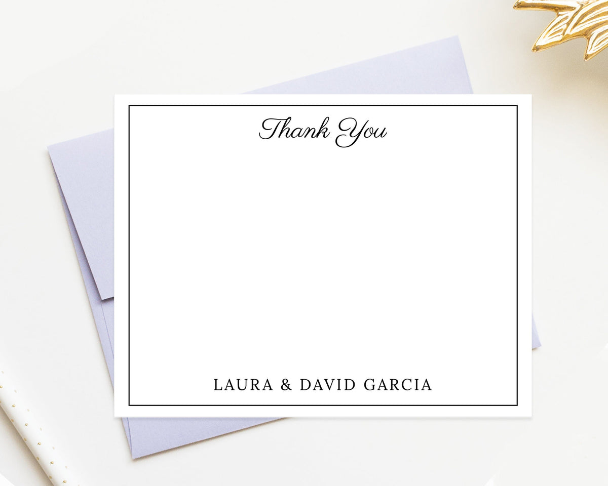 Personalized Modern Stationery Note Cards with Border, Stationary For Women, Thank you Flat Cards, Personalized Notecards, Gift for Family