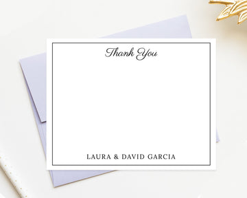 Personalized Modern Stationery Note Cards with Border, Stationary For Women, Thank you Flat Cards, Personalized Notecards, Gift for Family
