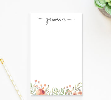 Personalized Script Notepad with floral, To Do List with flowers, Custom Notes for Groceries, Personalized Graduation Gift for Her