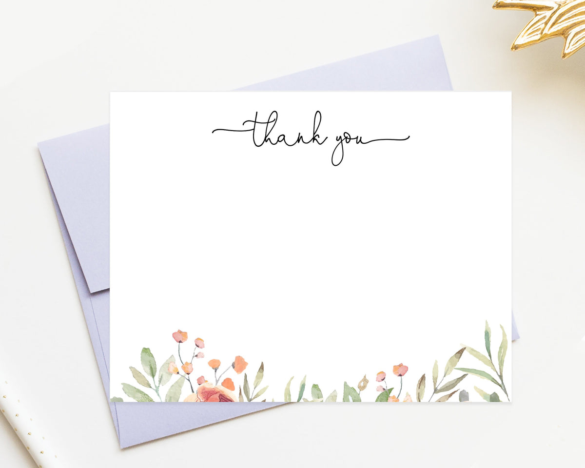 Floral Thank You Notecards, Custom Stationary Thank You Letter with Watercolor Flowers, Colorful Simple Stationary Set with Envelopes