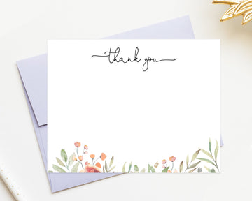 Floral Thank You Notecards, Custom Stationary Thank You Letter with Watercolor Flowers, Colorful Simple Stationary Set with Envelopes
