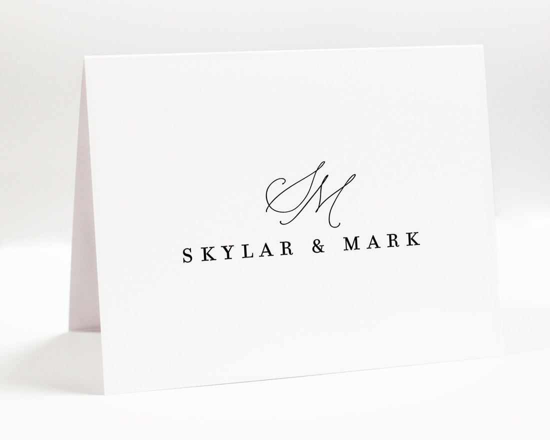 Personalized Monogram Initial Folded Greeting Card, Custom Stationery for Letter Writing, Simple Elegant Gift for Couple, Thank You Cards